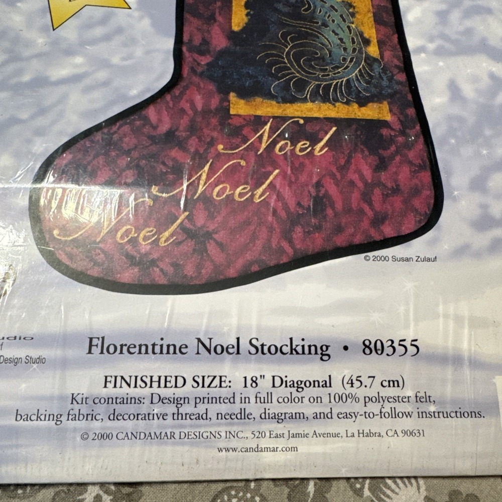 Candamar Christmas Stocking Embroidery Kit Felt Florentine Noel Fir Tree Easy - Picture 3 of 4